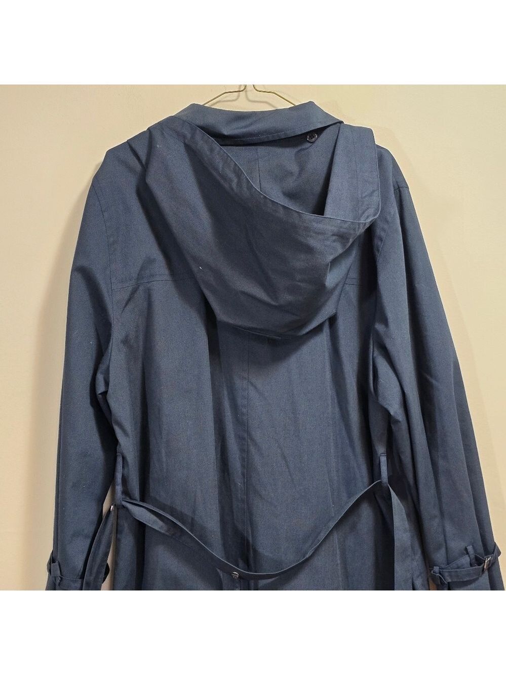 Vintage London Fog Classic Hooded Navy Blue Long Trench Coat Size 18 M UK - Picture 9 of 12
